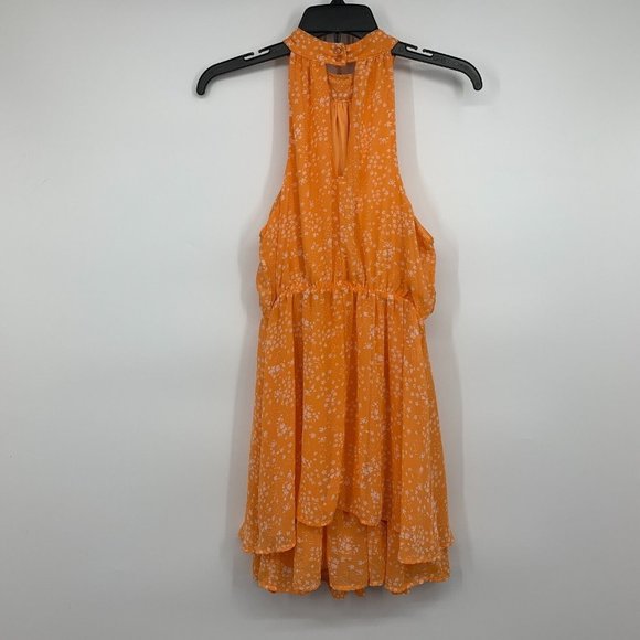 Sienna Sky Dress Orange White Floral Print Halter Neck Sleeveless - Picture 8 of 12